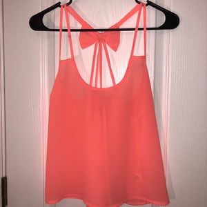 NWOT Bright neon orange strap top bow back